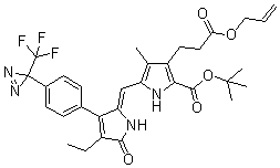2-[(1,1-Dimethylethoxy)carbonyl]-5-[(Z)-[4-ethyl-1,5-dihydro-5-oxo-3-[4-[3-(trifluoromethyl)-3H-diazirin-3-yl]phenyl]-2H-pyrrol-2-ylidene]methyl]-4-methyl-1H-pyrrole-3-propanoic acid 2-propenyl ester molecular structure (CAS 208753-56-4)