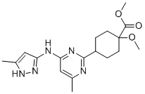 Methyl 1-Methoxy-4-[4-methyl-6-[(5-methyl-3-pyrazolyl)amino]-2-pyrimidinyl]cyclohexanecarboxylate molecular structure (CAS 2097133-32-7)