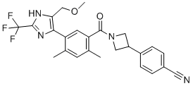 structure of CAS# 2097262-58-1, 4-[1-[5-[5-(methoxymethyl)-2-(trifluoromethyl)-1H-imidazol-4-yl]-2,4-dimethylbenzoyl]azetidin-3-yl]benzonitrile