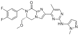 structure of CAS# 2097416-76-5, Tizaterkib;AZD0364;(6R)-7-[(3,4-difluorophenyl)methyl]-6-(methoxymethyl)-2-[5-methyl-2-[(2-methylpyrazol-3-yl)amino]pyrimidin-4-yl]-5,6-dihydroimidazo[1,2-a]pyrazin-8-one