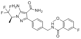 structure of CAS# 2101700-15-4, Pirtobrutinib;5-amino-3-[4-[[(5-fluoro-2-methoxybenzoyl)amino]methyl]phenyl]-1-[(2S)-1,1,1-trifluoropropan-2-yl]pyrazole-4-carboxamide