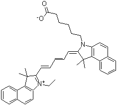 2-[5-[3-(5-羧基戊基)-1,3-二氢-1,1-二甲基-2H-苯并[e]吲哚-2-亚基]-1,3-戊二烯基]-3-乙基-1,1-二甲基-1H-苯并[e]吲哚鎓内盐分子结构 (CAS 210834-22-3)