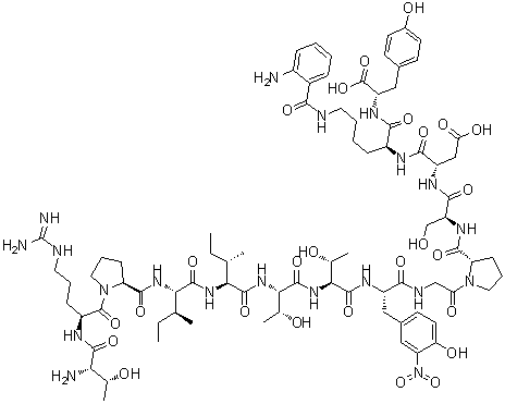 L-Threonyl-L-arginyl-L-prolyl-L-isoleucyl-L-isoleucyl-L-threonyl-L-threonyl-3-nitro-L-tyrosylglycyl-L-prolyl-L-seryl-L-alpha-aspartyl-N6-(2-aminobenzoyl)-L-lysyl-L-tyrosine molecular structure (CAS 213135-91-2)