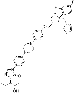 1,4-Anhydro-2,3,5-trideoxy-4-C-(2,4-difluorophenyl)-2-[[4-[4-[4-[1-[(1R,2S)-1-ethyl-2-hydroxypropyl]-1,5-dihydro-5-oxo-4H-1,2,4-triazol-4-yl]phenyl]-1-piperazinyl]phenoxy]methyl]-5-(1H-1,2,4-triazol-1-yl)-D-erythro-pentitol molecular structure (CAS 213381-04-5)