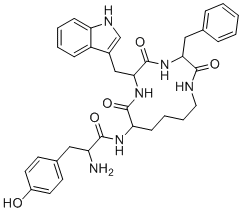 (S)-N-((3S,6S,9R)-6-((1H-indol-3-yl)methyl)-3-benzyl-2,5,8-trioxo-1,4,7-triazacyclotridecan-9-yl)-2-amino-3-(4-hydroxyphenyl)propanamide molecular structure (CAS 213769-33-6)