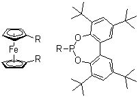 1,1'-二[2,4,8,10-四(叔丁基)二苯并[d,f][1,3,2]二氧杂磷杂卓-6-基]二茂铁分子结构 (CAS 214151-82-3)