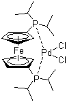 structure of CAS# 215788-65-1, [1,1'-Bis(diisopropylphosphino)ferrocene]dichloropalladium;Dichloro(1,1'-bis(diisopropylphosphino)ferrocene)palladium; Dichloro[Ferrocene-1,1'-diylbis(diisopropylphosphine-P)]palladium(II)