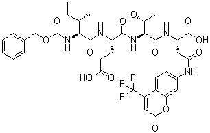 结构式 CAS# 219138-02-0, N-[苄氧羰基]-L-异亮氨酰-L-alpha-谷氨酰-L-苏氨酰-N-[2-氧代-4-(三氟甲基)-2H-1-苯并吡喃-7-基]-L-alpha-天冬氨酰胺