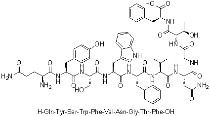 L-Glutaminyl-L-tyrosyl-L-seryl-L-tryptophyl-L-phenylalanyl-L-valyl-L-asparaginylglycyl-L-threonyl-L-phenylalanine molecular structure (CAS 220111-12-6)