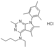 N-Butyl-N-ethyl-2,5,6-trimethyl-7-(2,4,6-trimethylphenyl)-7H-pyrrolo[2,3-d]pyrimidin-4-amine monohydrochloride molecular structure (CAS 220953-69-5)