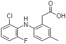 structure of CAS# 220991-20-8, Lumiracoxib;2-[2-[(2-Chloro-6-fluorophenyl)amino]-5-methylphenyl]acetic acid