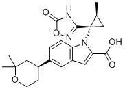 structure of CAS# 2212021-83-3, 5-((S)-2,2-dimethyltetrahydro-2H-pyran-4-yl)-1-((1S,2S)-2-methyl-1-(5-oxo-4,5-dihydro-1,2,4-oxadiazol-3-yl)cyclopropyl)-1H-indole-2-carboxylic acid;5-[(4S)-2,2-dimethyloxan-4-yl]-1-[(1S,2S)-2-methyl-1-(5-oxo-4H-1,2,4-oxadiazol-3-yl)cyclopropyl]indole-2-carboxylic acid