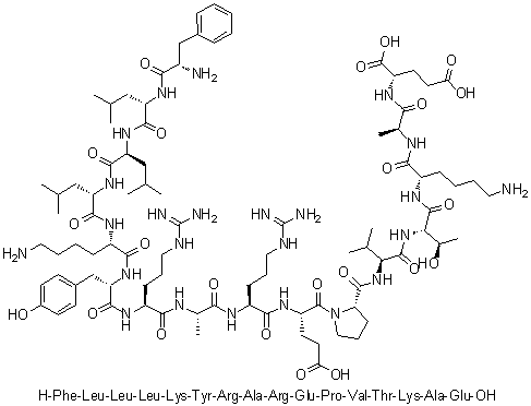 L-苯丙氨酰-L-亮氨酰-L-亮氨酰-L-亮氨酰-L-赖氨酰-L-酪氨酰-L-精氨酰-L-丙氨酰-L-精氨酰-L-alpha-谷氨酰-L-脯氨酰-L-缬氨酰-L-苏氨酰-L-赖氨酰-L-丙氨酰-L-谷氨酸分子结构 (CAS 224043-34-9)