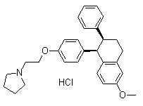 结构式 CAS# 22845-53-0, 顺式-1-[2-[4-(1,2,3,4-四氢-6-甲氧基-2-苯基-1-萘基)苯氧基]乙基]-吡咯烷盐酸盐