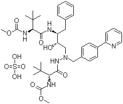 structure of CAS# 229975-97-7, Atazanavir sulfate;Methyl N-[(2S)-1-[[(2S,3S)-3-hydroxy-4-[[[(2S)-2-(methoxycarbonylamino)-3,3-dimethylbutanoyl]amino]-[(4-pyridin-2-ylphenyl)methyl]amino]-1-phenylbutan-2-yl]amino]-3,3-dimethyl-1-oxobutan-2-yl]carbamate sulfate