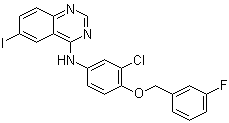结构式 CAS# 231278-20-9, N-[3-氯-4-(3-氟苄氧基)苯基]-6-碘喹唑啉-4-胺