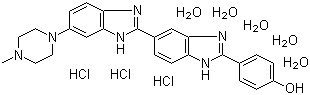 structure of CAS# 23491-45-4, Hoechst 33258;Bisbenzimide; p-(5-(5-(4-Methyl-1-piperazinyl)-1H-2-benzimidazolyl)-1H-2-benzimidazolyl)phenol trihydrochloride