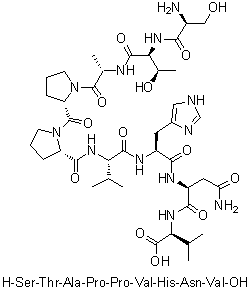 L-丝氨酰-L-苏氨酰-L-丙氨酰-L-脯氨酰-L-脯氨酰-L-缬氨酰-L-组氨酰-L-天冬氨酰胺酰-L-缬氨酸分子结构 (CAS 238736-51-1)