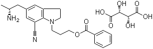 structure of CAS# 239463-85-5, 5-[(2R)-2-Aminopropyl]-1-[3-(benzoyloxy)propyl]-2,3-dihydro-1H-indole-7-carbonitrile (2R,3R)-2,3-dihydroxybutanedioate;3-[5-[(2R)-2-aminopropyl]-7-cyano-2,3-dihydroindol-1-yl]propyl benzoate;(2R,3R)-2,3-dihydroxybutanedioic acid