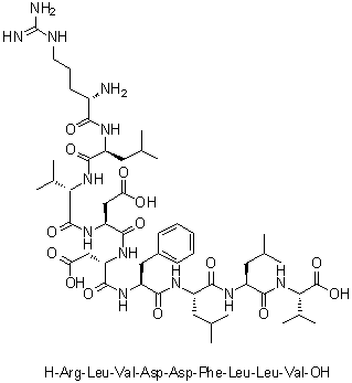 L-Arginyl-L-leucyl-L-valyl-L-alpha-aspartyl-L-alpha-aspartyl-L-phenylalanyl-L-leucyl-L-leucyl-L-valine molecular structure (CAS 242807-37-0)