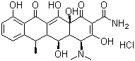 结构式 CAS# 24390-14-5, 盐酸强力霉素; 脱氧土霉素盐酸盐; 盐酸多西环素; 6-甲基-4-(二甲氨基)-3,5,10,12,12a-五羟基-1,11-二氧代-1,4,4a,5,5a,6,11,12a-八氢-2-并四苯甲酰胺盐酸盐