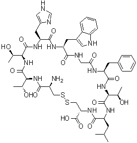 结构式 CAS# 244082-19-7, L-半胱氨酰-L-苏氨酰-L-苏氨酰-L-组氨酰-L-色氨酰甘氨酰-L-苯丙氨酰-L-苏氨酰-L-亮氨酰-L-半胱氨酸环(1→10)-二硫醚
