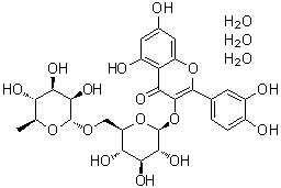 structure of CAS# 250249-75-3, Rutin trihydrate;3-[[6-O-(6-Deoxy-alpha-L-mannopyranosyl)-beta-D-glucopyranosyl]oxy]-2-(3,4-dihydroxyphenyl)-5,7-dihydroxy-4H-1-benzopyran-4-one trihydrate
