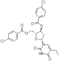 structure of CAS# 25137-84-2, 2'-Deoxy-5-ethyluridine 3',5'-bis(4-chlorobenzoate);1-(3,5-Di-O-p-chlorobenzoyl-2-deoxy-beta-D-ribofuranosyl)-5-ethyluracil