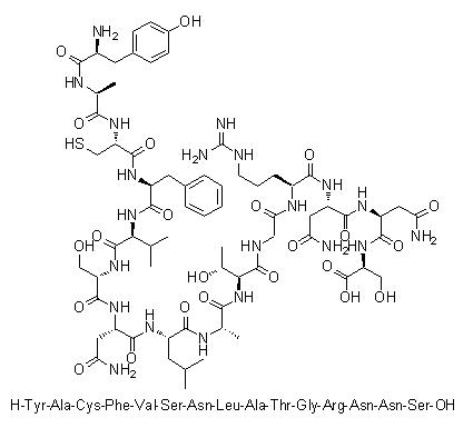 L-Tyrosyl-L-alanyl-L-cysteinyl-L-phenylalanyl-L-valyl-L-seryl-L-asparaginyl-L-leucyl-L-alanyl-L-threonylglycyl-L-arginyl-L-asparaginyl-L-asparaginyl-L-serine molecular structure (CAS 251541-01-2)