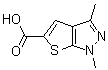 structure of CAS# 25252-46-4, 1,3-Dimethyl-1H-thieno[2,3-c]pyrazole-5-carboxylic acid