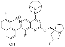 structure of CAS# 2621928-55-8, 4-[4-(3,8-diazabicyclo[3.2.1]octan-3-yl)-8-fluoro-2-[[(2R,8S)-2-fluoro-1,2,3,5,6,7-hexahydropyrrolizin-8-yl]methoxy]pyrido[4,3-d]pyrimidin-7-yl]-5-ethynyl-6-fluoronaphthalen-2-ol;MRTX1133