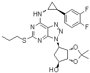 structure of CAS# 274693-49-1, Deshydroxyethoxy-2,3-O-(dimethylmethylene) Ticagrelor;(3aR,4S,6R,6aS)-6-[7-[[(1R,2S)-2-(3,4-Difluorophenyl)cyclopropyl]amino]-5-(propylthio)-3H-1,2,3-triazolo[4,5-d]pyrimidin-3-yl]tetrahydro-2,2-dimethyl-4H-cyclopenta-1,3-dioxol-4-ol