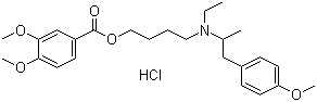 structure of CAS# 2753-45-9, Mebeverine hydrochloride;4-[Ethyl-[1-(4-methoxyphenyl)propan-2-yl]amino]butyl 3,4-dimethoxybenzoate hydrochloride