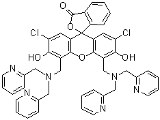 4',5'-Bis[[bis(2-pyridinylmethyl)amino]methyl]-2',7'-dichloro-3',6'-dihydroxyspiro[isobenzofuran-1(3H),9'-[9H]xanthen]-3-one molecular structure (CAS 288574-78-7)