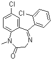 structure of CAS# 2894-68-0, 7-Chloro-5-(2-chlorophenyl)-1,3-dihydro-1-methyl-2H-1,4-benzodiazepin-2-one;Chlorodiazepam; Ro 5-3448