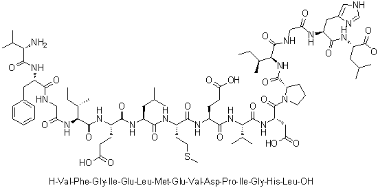 L-Valyl-L-phenylalanylglycyl-L-isoleucyl-L-alpha-glutamyl-L-leucyl-L-methionyl-L-alpha-glutamyl-L-valyl-L-alpha-aspartyl-L-prolyl-L-isoleucylglycyl-L-histidyl-L-leucine molecular structure (CAS 290834-02-5)