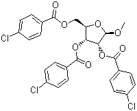 1-甲氧基-2,3,5-三(4-氯苯甲酰)氧基-beta-D-呋喃核糖分子结构 (CAS 29755-00-8)