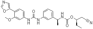 [(1S)-1-[3-[[[[3-Methoxy-4-(5-oxazolyl)phenyl]amino]carbonyl]amino]phenyl]ethyl]carbamic acid (1R)-1-(cyanomethyl)propyl ester molecular structure (CAS 297730-17-7)