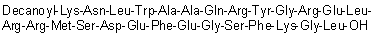 N2-(1-Oxodecyl)-L-lysyl-L-asparaginyl-L-leucyl-L-tryptophyl-L-alanyl-L-alanyl-L-glutaminyl-L-arginyl-L-tyrosylglycyl-L-arginyl-L-alpha-glutamyl-L-leucyl-L-arginyl-L-arginyl-L-methionyl-L-seryl-L-alpha-aspartyl-L-alpha-glutamyl-L-phenylalanyl-L-alpha-glutamylglycyl-L-seryl-L-phenylalanyl-L-lysylglycyl-L-leucine molecular structure (CAS 300349-97-7)