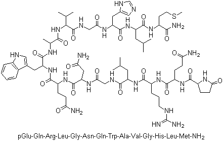 structure of CAS# 31362-50-2, Bombesin;Bombesin acetate hydrate; 2-L-Glutamine-6-L-asparagine-alytesin