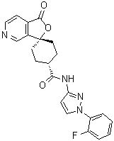 trans-N-[1-(2-Fluorophenyl)-1H-pyrazol-3-yl]-1'-oxospiro[cyclohexane-1,3'(1'H)-furo[3,4-c]pyridine]-4-carboxamide molecular structure (CAS 328232-95-7)