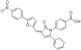 structure of CAS# 328998-25-0, 4-[2,3-Dihydro-3-[[5-(4-nitrophenyl)-2-furanyl]methylene]-2-oxo-5-phenyl-1H-pyrrol-1-yl]benzoic acid
