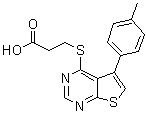 结构式 CAS# 329907-28-0, 3-[[5-(4-甲基苯基)噻吩并[2,3-d]嘧啶-4-基]硫代]丙酸