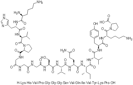 L-Lysyl-L-histidyl-L-valyl-L-prolylglycylglycylglycyl-L-seryl-L-valyl-L-glutaminyl-L-isoleucyl-L-valyl-L-tyrosyl-L-lysyl-L-proline molecular structure (CAS 330456-47-8)