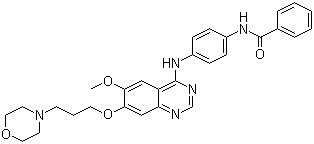 structure of CAS# 331771-20-1, ZM-447439;N-[4-[[6-Methoxy-7-[3-(4-morpholinyl)propoxy]-4-quinazolinyl]amino]phenyl]benzamide