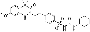 structure of CAS# 33342-05-1, Gliquidone;3-Cyclohexyl-1-[4-[2-(7-methoxy-4,4-dimethyl-1,3-dioxo-isoquinolin-2-yl)ethyl]phenyl]sulfonyl-urea