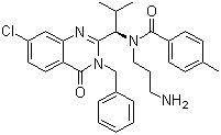 structure of CAS# 336113-53-2, Ispinesib;N-(3-Aminopropyl)-N-[(1R)-1-[7-chloro-3,4-dihydro-4-oxo-3-(phenylmethyl)-2-quinazolinyl]-2-methylpropyl]-4-methylbenzamide