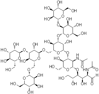 O-alpha-D-Mannopyranosyl-(1→3)-O-[alpha-D-mannopyranosyl-(1→6)]-O-alpha-D-mannopyranosyl-(1→6)-O-[O-alpha-D-mannopyranosyl-(1→2)-alpha-D-mannopyranosyl-(1→3)]-O-beta-D-mannopyranosyl-(1→3)-O-2-(acetylamino)-2-deoxy-beta-D-glucopyranosyl-(1→4)-2-(acetylamino)-2-deoxy-D-glucose molecular structure (CAS 340982-27-6)