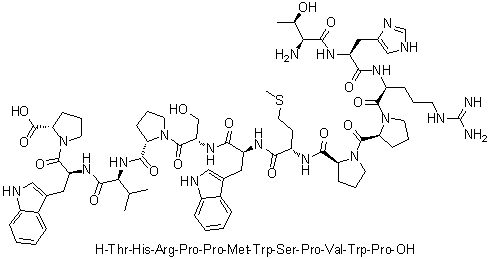 L-Threonyl-L-histidyl-L-arginyl-L-prolyl-L-prolyl-L-methionyl-L-tryptophyl-L-seryl-L-prolyl-L-valyl-L-tryptophyl-L-proline molecular structure (CAS 344618-30-0)