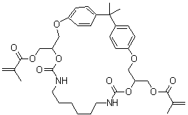 Methacrylic acid isopropylidenebis[p-phenyleneoxy(2-hydroxytrimethylene)] ester cyclic hexamethylenedicarbamate molecular structure (CAS 34549-40-1)